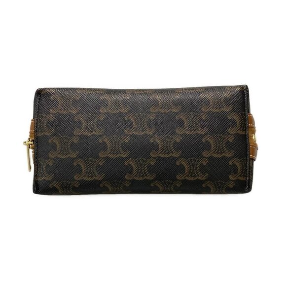Auth CELINE Clutch with Chain 10E382CBX.04LU Black Dark Brown Triomphe Canvas - - Picture 5 of 16